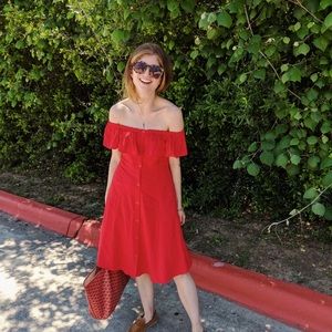 Red off the shoulder dress